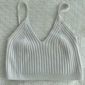 Free People Woven White Cropped Knit Tank
